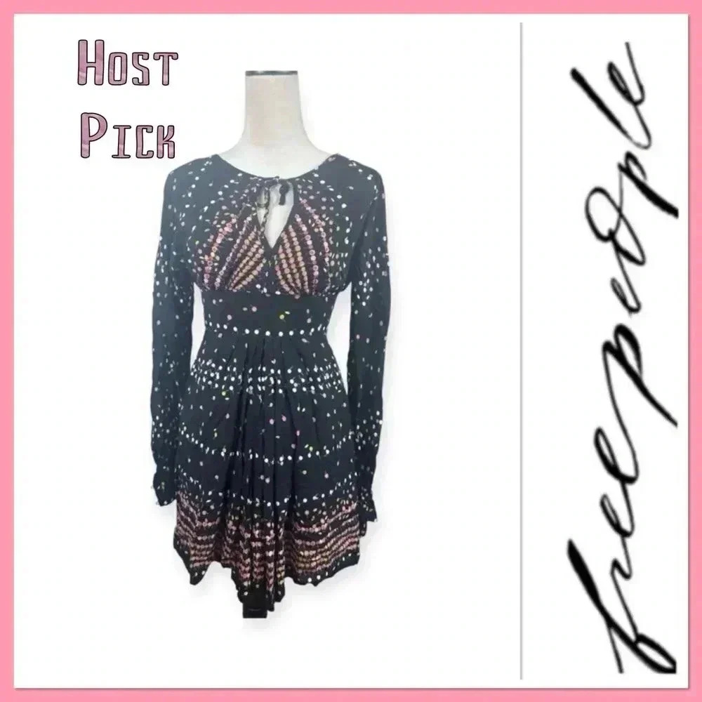 🔥 Host Pick 🔥 Free People dot patterned black dress with open back size 2